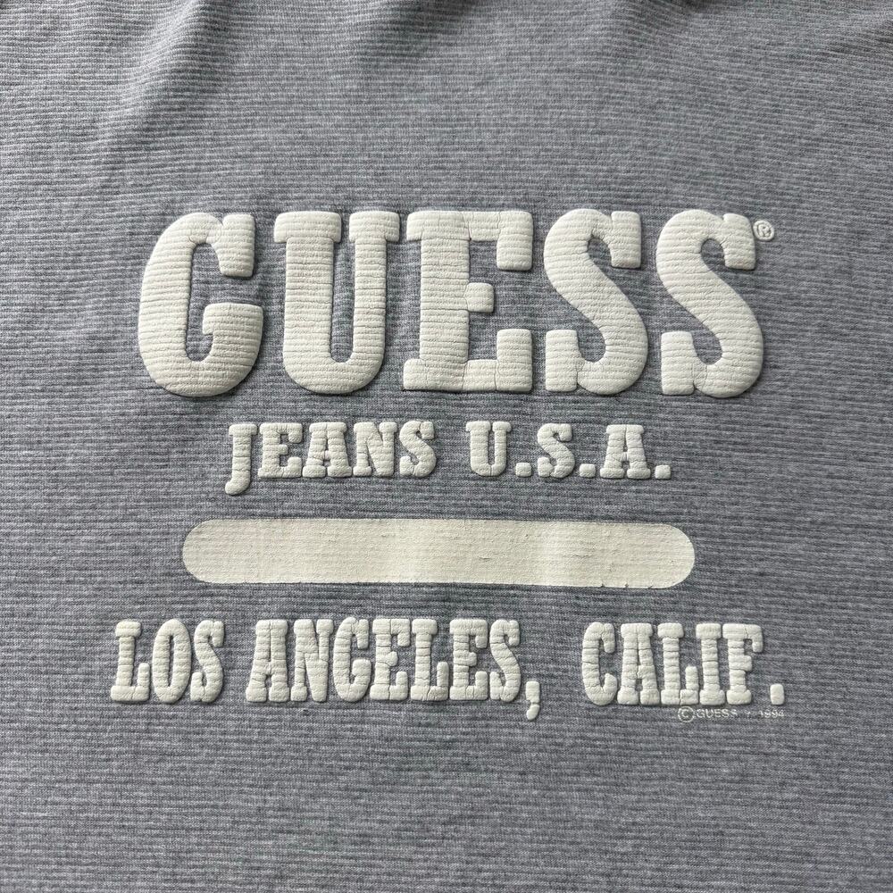 Vintage 90’s Guess Jeans USA Classic Puff Print Retro Hooded T-shirt Size XL - Picture 5 of 16